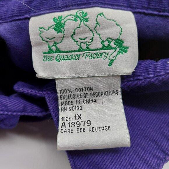 Quacker Factory Womens Corduroy Shirt Size 1X Purple Embroidered Floral - Picture 3 of 9